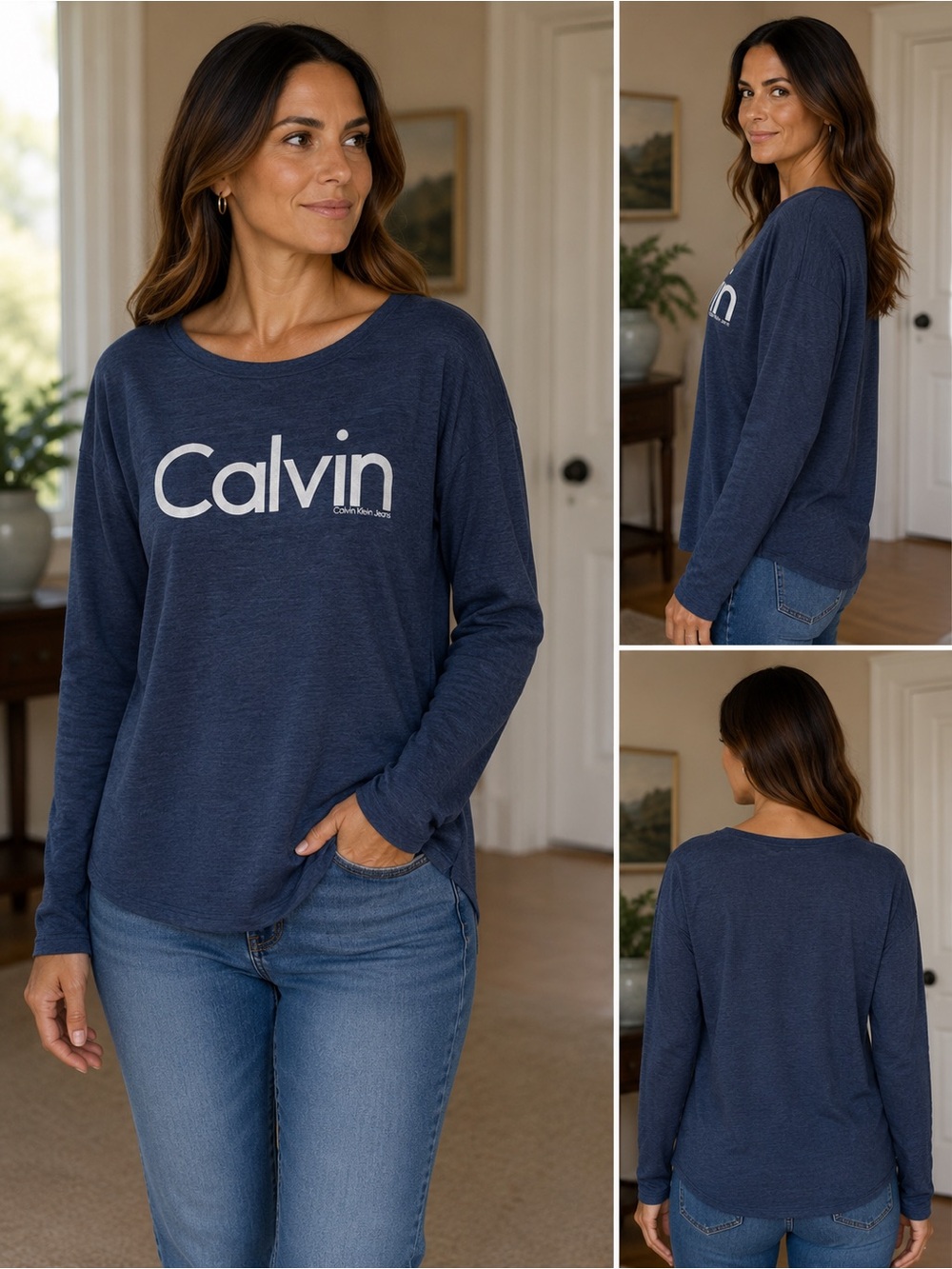 Calvin Klein Jeans Navy Blue Long Sleeve Logo Shirt
